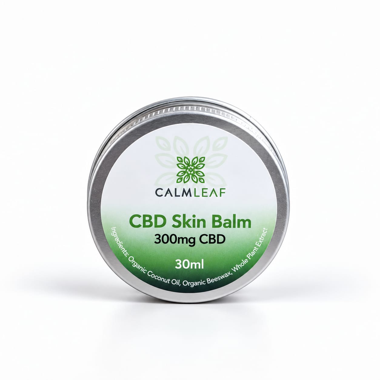 Calm Leaf CBD skin balm, 300mg in a 30ml tin, another view