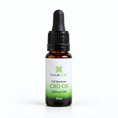 Calm Leaf CBD oil 500mg in a 10ml dropper bottle