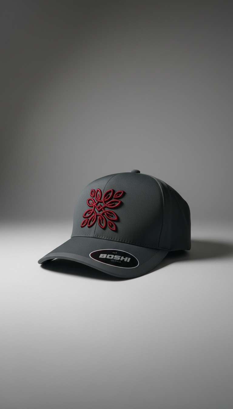 Boshi Ultra grey and maroon/red logo cap Calm Leaf merchandise
