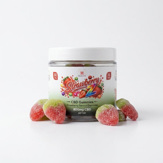 50mg Strawberry Z CBD gummies from Calm Leaf, 800mg tub