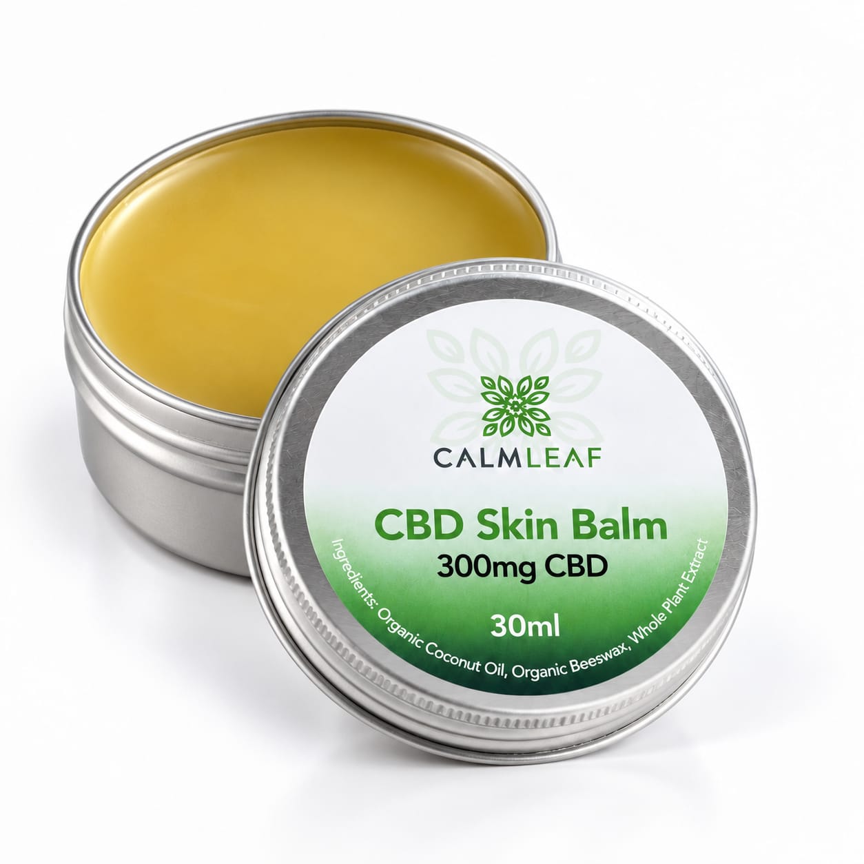 Calm Leaf CBD skin balm, 300mg in a 30ml tin