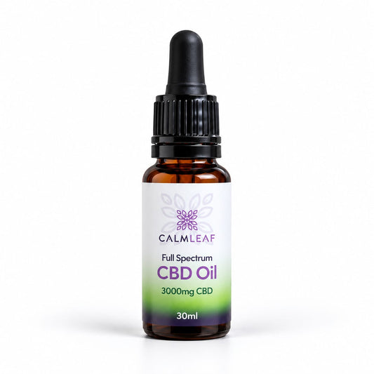 Calm Leaf CBD oil 3000mg in a 30ml dropper bottle
