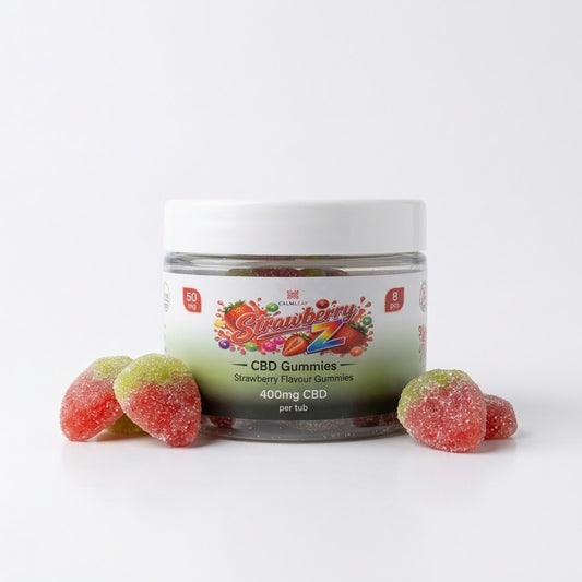 50mg Strawberry Z CBD gummies from Calm Leaf, 400mg tub