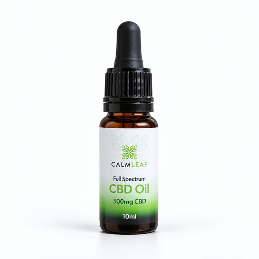 Calm Leaf CBD oil 500mg in a 10ml dropper bottle